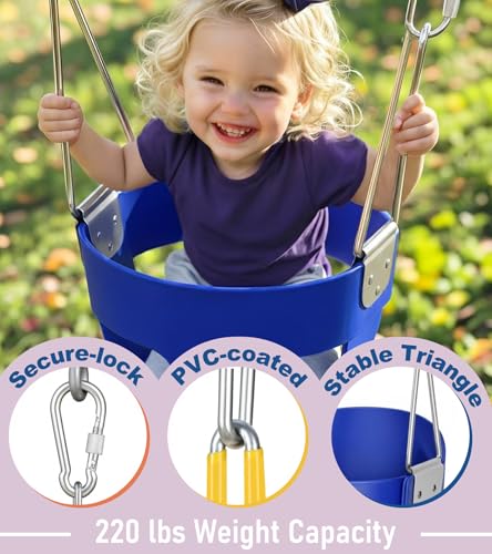 High Back Full Bucket, Toddler Swing with Coated Chains & Triangle Dip Pinch Protection for Safety, Baby Swing Outdoor with Locking Buckles, Toddler Bucket Swing for Backyard, Playground, Blue