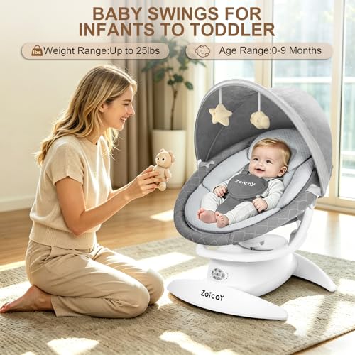 3-in-1 Baby Swing for Infants, Infant Swing with 5 Speeds & 3 Swing Modes, 12 Melodies, Electric Swing for Baby, Indoor & Outdoor Use, Up to 25 lbs, Gray