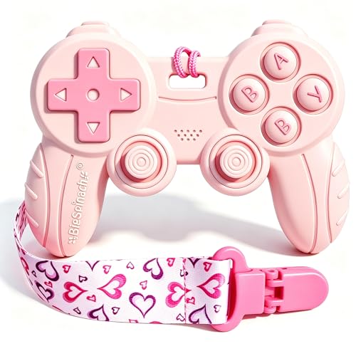 Cool Remote Game Control Teething Toy for Babies 0-6 6-12 Months,Game Controller Teether for Gamer Parents,Baby's First Valentines Day Gifts,Silicone Remote Chew Toys（Pink