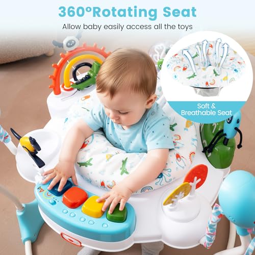 INFANS Baby Activity Center Jumper with Music, Light, Interactive Toys, 360°Rotating Seat, 3 Heights for 6+ Months (Blue)
