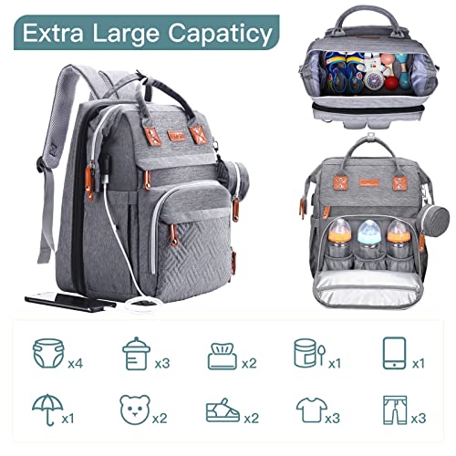 ISMGN Diaper Bag Backpack with Changing Station, Large Diaper Bag, Baby Bag, Multifunctional Diaper Bag, Gray