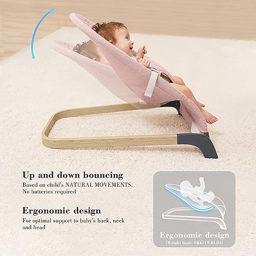ANGELBLISS Baby Bouncer, Portable Bouncer Seat for Babies, Infants Bouncy Seat with Cotton Fabric, Natural Vibrations (Pink)