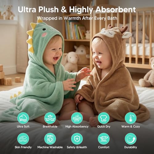 YEFAJUMP 14 PCS Baby Bath Towels Set with 4 PCS Hooded Baby Towels, 8 PCS Washcloths & 2PCS Bath Brush for Infants & Toddlers, Ultra Absorbent Newborn Bath Essentials Gift for Boys & Girls