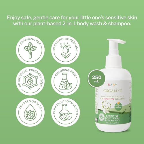 Organyc Baby Shampoo & Body Wash with Skin-Nurturing Cotton Seed Oil, Gentle Kids Body Wash, Naturally Formulated Baby Essentials, 8.5 fl oz