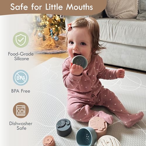 Moonkie Stacking Cups Toy, Fun Educational Baby Toys Silicone Soft Teething Toy, Age 6+ Months, 7 Piece Set