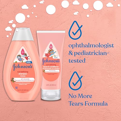 Johnson's Kids' Curl Defining Leave-In Conditioner with Shea Butter, Smooths Frizz & Defines Waves & Curls for 24 Hours, Hypoallergenic, 6.8 fl. oz
