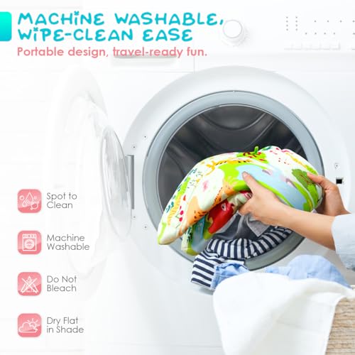 lulunemo Baby Play Mat,Tummy Time Mat with 6 Detachable Toys-Activity Gym for Visual, Auditory & Motor Development-Washable Baby Activity Mat for 0-12 Month Infants(Animal Theme)