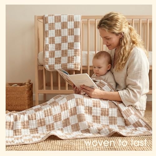 HardNok Ultra Soft Muslin Baby Blanket,A Versatile Swaddle and Bed Blanket for Babies, Toddlers, Boys, and Girls (1 Coffee Checkered 1 Pack).