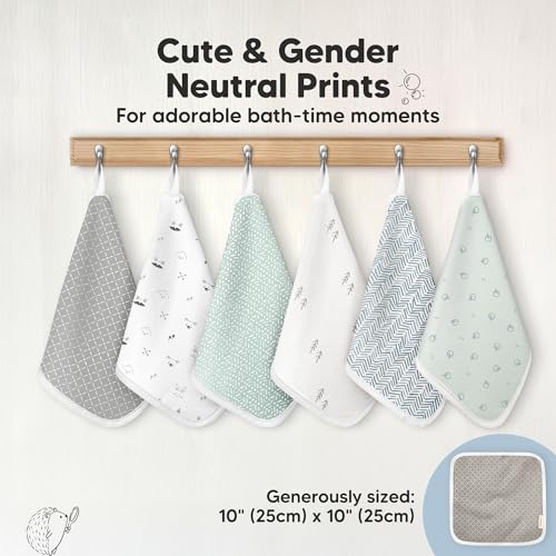 6-Pack Cotton Baby Washcloths for Newborn - Organic Cotton Muslin Soft Wash Cloths for Babies, Infant, Kids, Toddler Towels for Boy, Girl, Super Absorbent Face Cloths, Scratch-Free Baby Rags (Nordic)