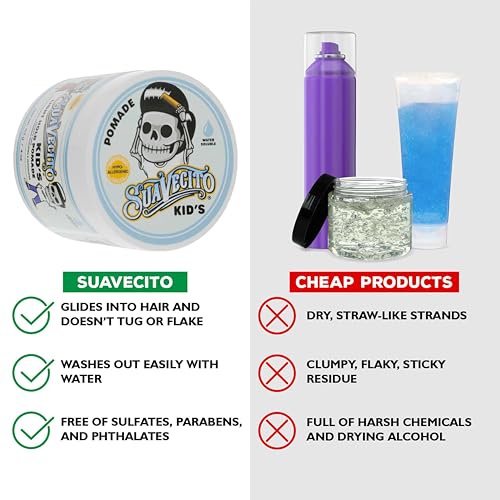 Suavecito Kid's Pomade Calming Chamomile Scent Light Hold 4 oz. - Water Based Flake Free Hair Gel - Dermatologist-Tested, Hypoallergenic Formula - Free of Sulfates, Parabens, and Phthalates