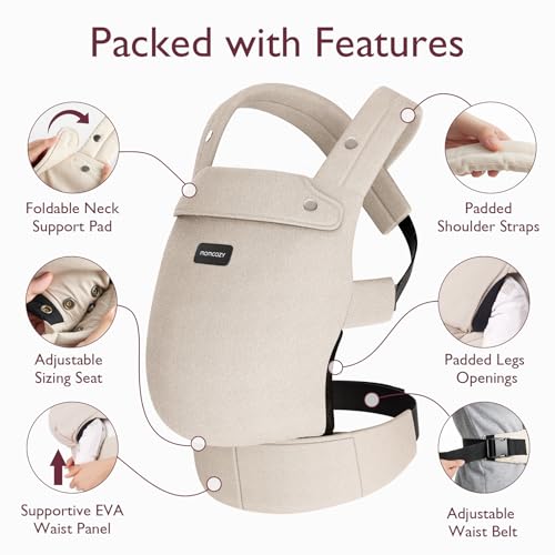 Momcozy Baby Carrier - Ergonomic, Cozy and Lightweight Carrier for 7-45lbs, Effortless to Put On, Ideal for Hands-Free Parenting, Enhanced Lumbar Support, Purehug for Infant to Toddler, Khaki