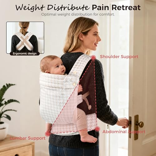 Baby Carrier Newborn to Toddler- 100% Pure Cotton Double-Side Skin-Friendly Baby Carrier,3 Carry Positions Newborn Carrier, Ergonomic,Cozy and Lightweight Infant Carrier for 7-40lbs,White Houndstooth