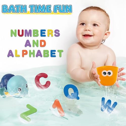 LZZAPJ Baby Bath Toys for Toddlers 1-3, Kid Bathtub Toy with 36 Foam Bath Letter & Number, Fishing Games with Fish Net, Water Pool Toy with Storage Bag, Shower Toy Gift for Boy Girl Infant 1 2 3 4 5 6