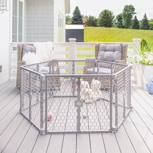 Regalo Safety 192" Super Wide Baby Gate & Play Yard, 2-in-1 Adjustable Playpen for Babies, Toddlers & Pets, Includes Wall Mount Kit, Plastic, Gray