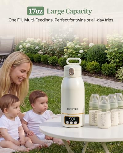 Portable Bottle Warmer for Travel, Fast Baby Bottle Warmer On the Go with Precise Temp Control, 17 OZ Milk Warmer, Leak-Proof Cordless Breastmilk Warmer, Fits Most Bottles, Ideal Newborn Baby Gift