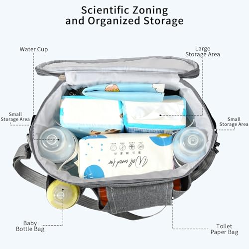 Smlper Stroller Organizer with Insulated Cup Holders - Universal Stroller Caddy Bag Fits for Uppababy, Baby Jogger, Nuna - Detachable Shoulder Strap & Large Storage for Diapers, Wipes (Grey)