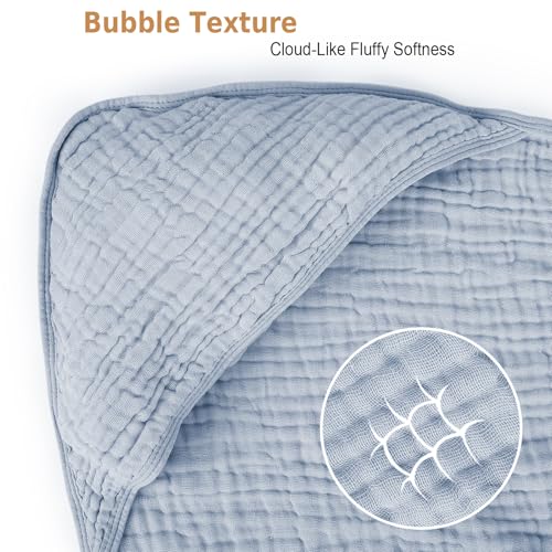 ZOLLEFY 2 Pack Baby Hooded Bath Towel Muslin Cotton 32x32 Inches Brown and Misty Blue Neutral Style Elegant Colors Ultra Soft Absorbent