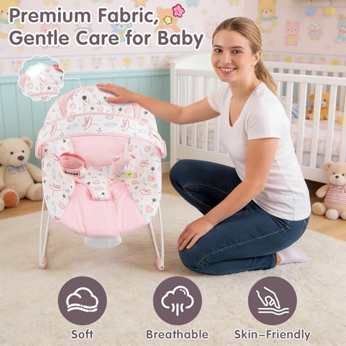 Enborbabe Baby Bouncer, Baby Bouncer Seat with Music and Vibration, Portable Infant Rocker for Indoor Outdoor Use, for Babies 0-6 Months, Up to 20 lbs