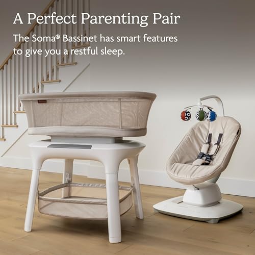 UPPAbaby Mamaroo Smart Swing – Customizable Soothing Modes with MotionSync Technology – Infant Recline + Bluetooth Enabled – Included Newborn Insert – Charlie (Sand Mélange)