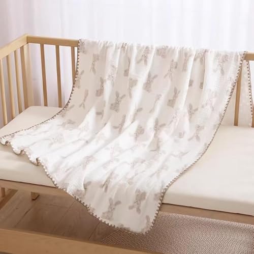Gunnaicat Baby Soft Muslin Thick Blanket Cotton and Dotted Backing Double Layer Receiving Blanket 40"x40" Bunny
