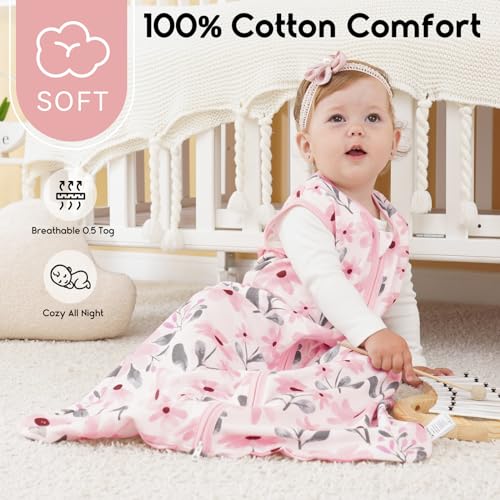 Yoofoss Baby Sleep Sack 0-6 Months 0.5 Tog Wearable Blanket for Baby, 3 Pack 100% Organic Cotton Infant Toddler Sleeping Sack 2-Way Zipper Lightweight Sleep Sack