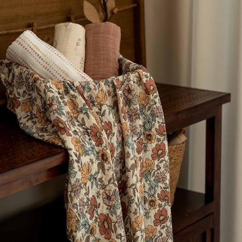 CIVARUA KIDS Muslin Swaddle Blankets for Newborn, 4 Pack Cotton Baby Blanket, Large 31.5 x 43.3 inch Breathable Soft Receiving Blanket, Essentials Swaddle Wrap Burping Clothes, Vintage Flowers