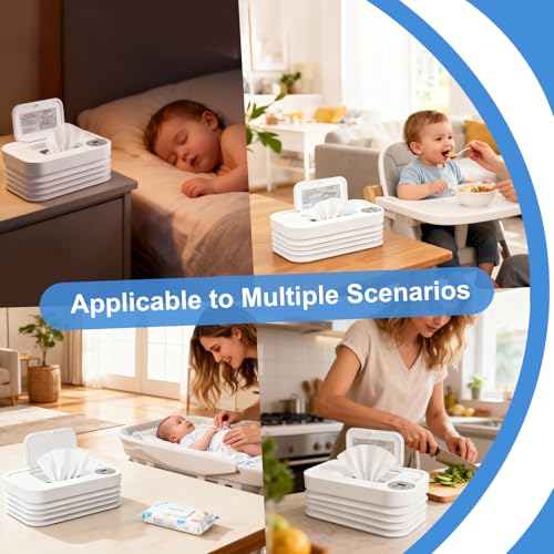 Baby Wipe Warmer, Portable Diaper Wipe Warmer, Foldable Wipe Heater and Dispenser, Wet Wipes Warmer with 3 Temperature Settings and Digital Display for Bathroom