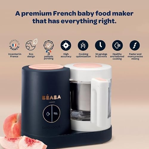 BEABA Babycook NEO Baby Food Maker, Borosilicate Glass & Stainless Steel, 42 oz. Capacity for Multi-Stage Use, Inventor & Global Leader of Baby Food Processors, Trusted for over 35 years, Cloud