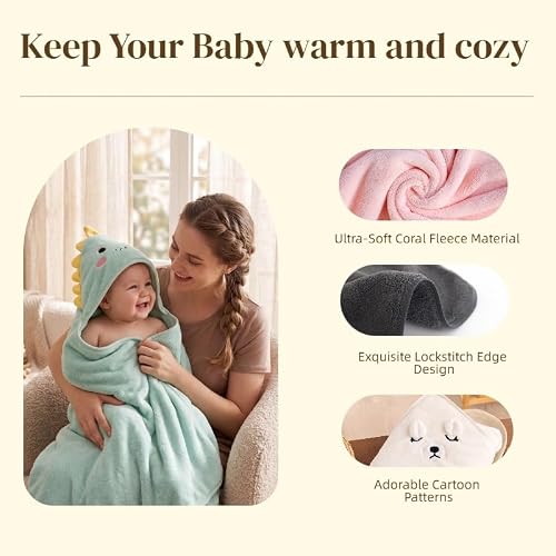 12-Piece Baby Towel Set – 4 Hooded Bath Towels (31"x31") + 8 Washcloths (10"x10") – Soft & Absorbent for Newborns, Infants, Toddlers & Kids – Unisex Gift for Baby Boy or Girl