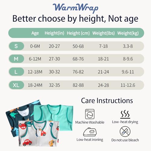 WarmWrap Baby Sleep Sack 6-12 Months 100% Cotton 0.5 Tog Baby Wearable Blanket for Infant, 3 Pack Breathable Soft Lightweight Sleep Sacks with 2-Way Zipper
