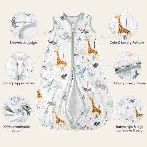 Yoofoss Baby Sleep Sack 0-6 Months 0.5 TOG Baby Wearable Blanket, 100% Organic Cotton Infant Toddler Sleeping Sack 2-Way Zipper Lightweight Sleep Sack, Giraffe