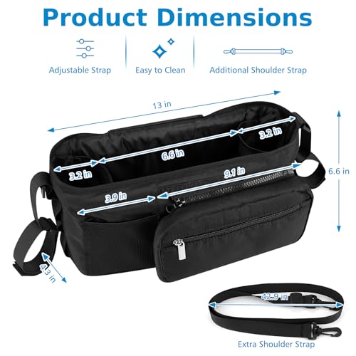 Accmor Universal Stroller Organizer, Stroller Caddy Bag with Cup Holder Detachable Phone Bag and Shoulder Strap, Stroller Organizer for Uppababy, Baby Jogger, Britax Strollers Accessories