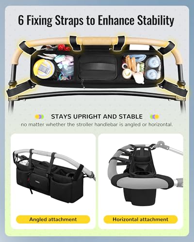 YOREPEK Padded Double Stroller Caddy, Heavy Duty Stroller Caddy Attachment
