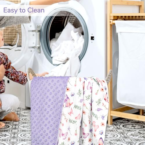 Pea Pod Baby Girls Blanket Soft Butterfly Minky Blanket for Newborn, 30'' x 40'' Double Layer Design, Dotted Backing Warm Baby Quilt Crib Blanket for Nursery/Stroller/Toddler Bed/Baby Car Seat