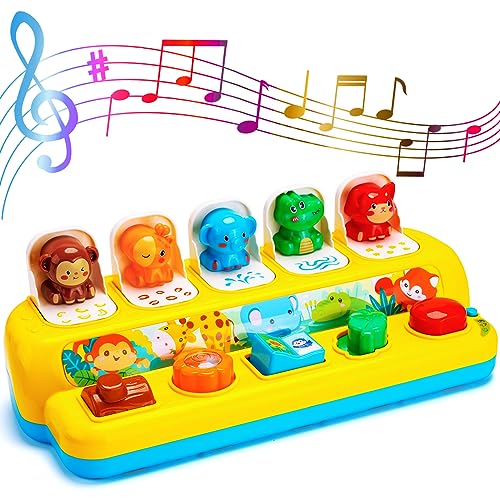 Interactive Pop up Animal Toys with Music & Light, Montessori Cause and Effect Toys for 1 Year Old Boy Girl Early Learning Musical Baby Toy 9-12-18 Months STEM Toddler Toy Age 1-2 Gift for Infant