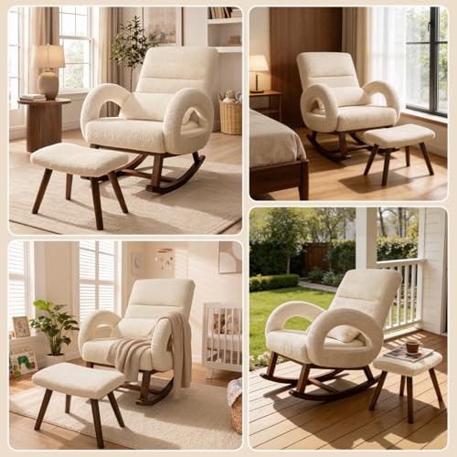COMHOMA Rocking Chair Nursery with Ottoman, Upholstered Glider Rocker