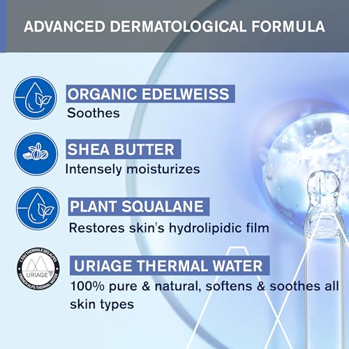 Uriage Baby Daily Moisturizing lotion with Organic Edelweiss + Shea Butter, Nourishes, Moisturizes & Soothes Skin, Non-greasy, Delicately Scented, 97% Igredients of Natural Origin