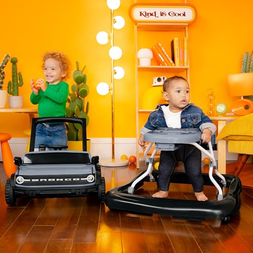Bright Starts Ford Bronco 4-in-1 Blue Grey Baby Activity Center & Push Walker with Removable Interactive Steering Wheel -Toy, 6 Months and up