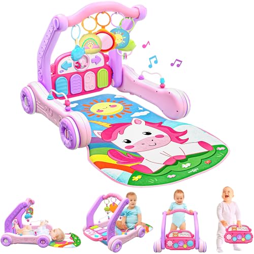 Move2Play, Kick & Play Piano Baby Mat | Grow with Me 4-in-1 | Tummy Time Play Mat, Sit-to-Stand, Musical Activity Gym & Infant Push Walker | for Babies 0-6 & 6-12 Months