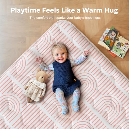 Mallify Baby Play Mat for Floor, 50"x50" Playpen Mat, 1.1" Thick Foam Playmat for Tummy Time, Non-Slip Crawling Mat for Babies and Toddlers, Infants, Pink