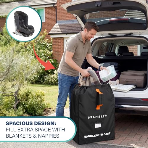 Bramble - Car Seat Travel Bag for Airplane Gate Check - Water Resistant Ballistic Nylon Car Seat Bag with Padded Neoprene Straps, Carry Pouch & ID Window - 31.5 x 18 x 18 Inches (Black)