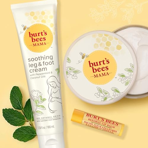 Burt's Bees Mama Gift Set, Includes Lip Balm, Leg and Foot Cream, and Belly Butter, Natural Origin Skin Care, 0.15 oz./3.38 oz./6.5 oz.