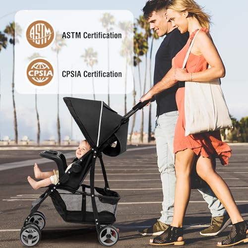 Baby Joy Lightweight Stroller, Compact Toddler Travel Stroller for Airplane, Infant Stroller w/Adjustable Backrest/Footrest/Canopy, 5-Point Harness, Storage Basket, Easy One-Hand Fold, Coffee