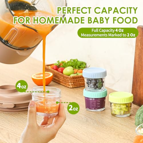 DRKIO 20 Pack Glass Baby Food Storage Containers 4 Oz Baby Food Jars with Lids Baby Food Maker Microwave Dishwasher Freezer Safe 100% Leak-Proof BPA Free