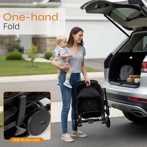 Jovial Lightweight Travel Baby Stroller with One-Hand Easy Fold, Compact Portable Baby Stroller for Everyday Use and Family Travel, with Canopy, Basket, and Included Storage Bag