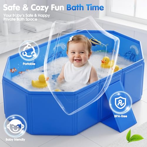 WaveHaven 2026 Toddler Bath Tub for Shower, Portable Bathtub for Kids, Toddler,Thickened Toddler Bathtub Foldable – Portable, Travel & Shower Ready, Easy to Clean,Ocean Theme, 12M-5Y