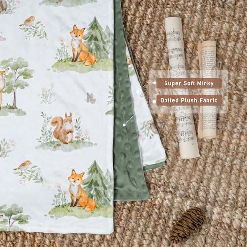 Civarua Kids Baby Blanket for Boys Girls, Super Soft Double Layer Minky Dot Blanket with Woodland Animals, 30x40 Inch Lightweight Dotted Backing for Infant Toddler Nursery Crib, Sensory Security Throw