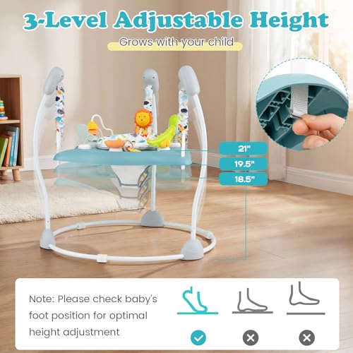 BABY JOY Baby Activity Center, Baby Jumpers and Bouncers with Music, 360° Rotating Seat, 3 Adjustable Heights, Montessori-Inspired Activity Center for Baby 7-15 Months (Baby Blue)