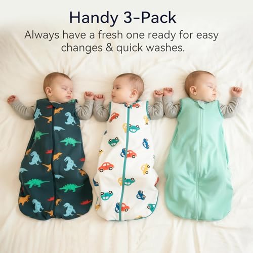 WarmWrap Baby Sleep Sack 6-12 Months 100% Cotton 0.5 Tog Baby Wearable Blanket for Infant, 3 Pack Breathable Soft Lightweight Sleep Sacks with 2-Way Zipper