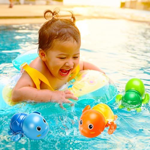 Bath Toys, Cute Swimming Turtle Baby Bath Toys for Toddler 1-3, Water Pool Floating Wind Up Toys for 1 Year Old Boy Girl Gifts, Infant Toddlers Kids Bathtub Toys, 3 Pack
